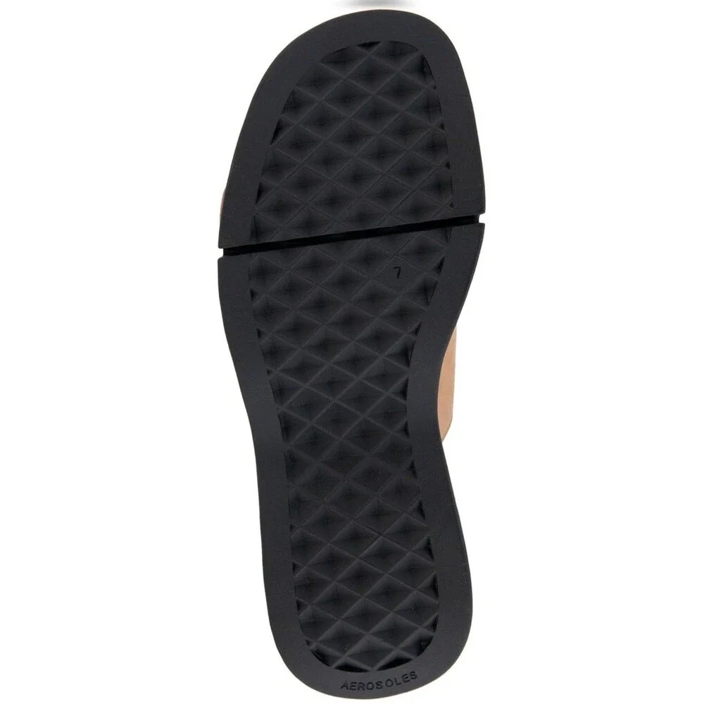 Aerosoles - Women’s Faith Slide Sandals Tan Leather Chunky Platform Comfort